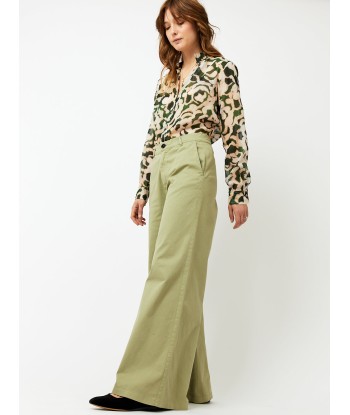 PANTALON LARGE EN COTON OLIVE Fin de série