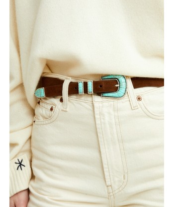 CEINTURE CRAZY EN CUIR SOFT BROWN TURQUOISE le des métaux précieux