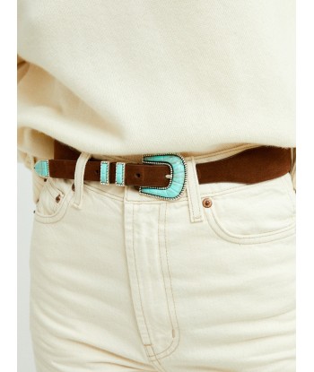 CEINTURE CRAZY EN CUIR SOFT BROWN TURQUOISE le des métaux précieux