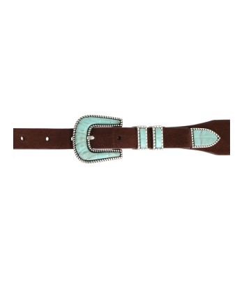 CEINTURE CRAZY EN CUIR SOFT BROWN TURQUOISE le des métaux précieux