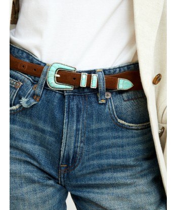 CEINTURE CRAZY EN CUIR SOFT BROWN TURQUOISE le des métaux précieux