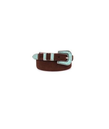 CEINTURE CRAZY EN CUIR SOFT BROWN TURQUOISE le des métaux précieux