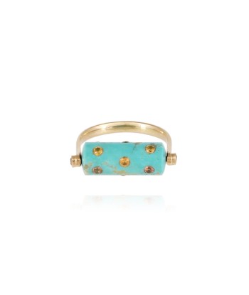 BAGUE TUBE LEA TURQUOISE ET SAPHIRS JAUNES ou a consommer sur place