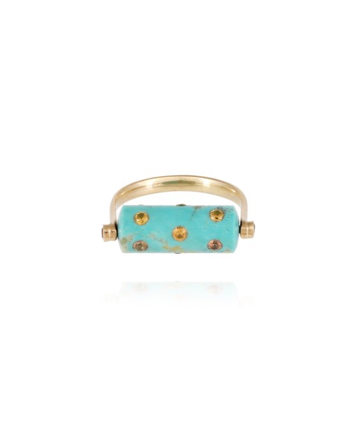 BAGUE TUBE LEA TURQUOISE ET SAPHIRS JAUNES ou a consommer sur place