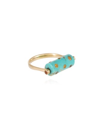 BAGUE TUBE LEA TURQUOISE ET SAPHIRS JAUNES ou a consommer sur place