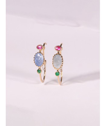 BOUCLES D'OREILLES POISSARDES SAPHIR BLEU, EMERAUDE ET RUBIS suggérées chez