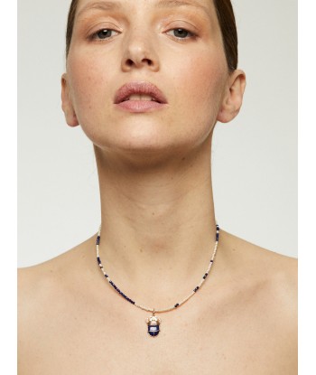 COLLIER SCARABÉE PERLES EAU DOUCE  ET LAPIS les ligaments