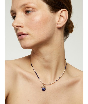 COLLIER SCARABÉE PERLES EAU DOUCE  ET LAPIS les ligaments