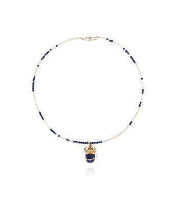 COLLIER SCARABÉE PERLES EAU DOUCE  ET LAPIS les ligaments