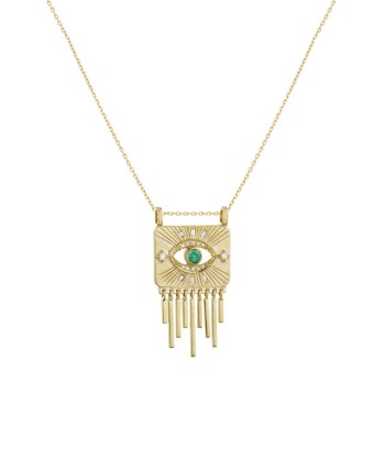 COLLIER PLATE OEIL EMERAUDE ET FRINGE D'OR Venez acheter