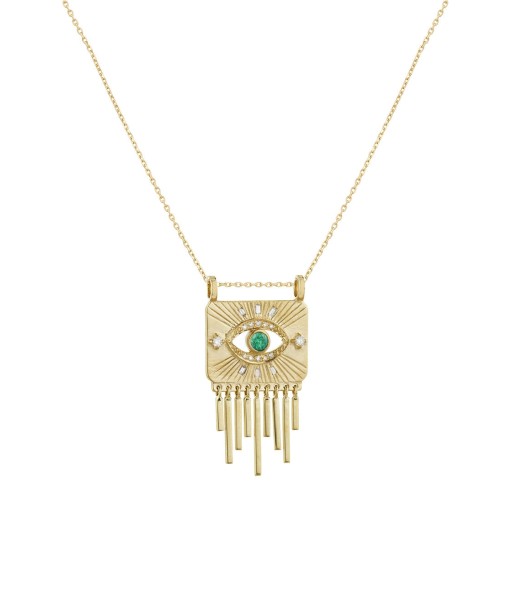 COLLIER PLATE OEIL EMERAUDE ET FRINGE D'OR Venez acheter