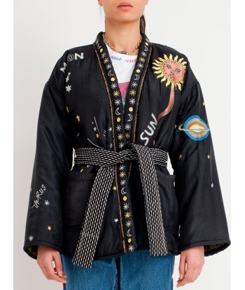 KIMONO KARMA EN SOIE NOIR français