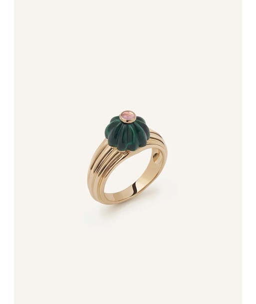 BAGUE GELATO OR ROSE MALACHITE ET TOURMALINE de France