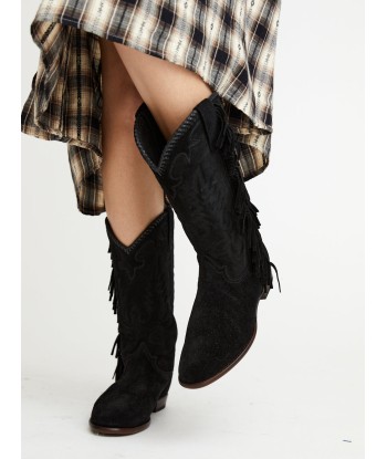 BOTTES SANTIAG FRINGE EN SUEDE BLACK en stock