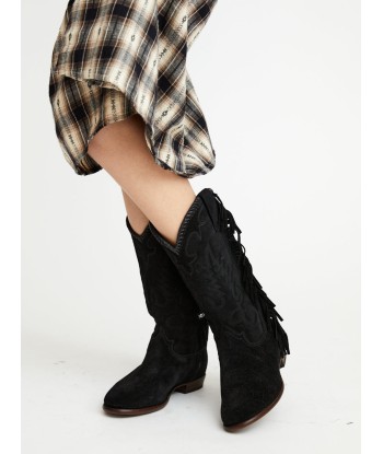 BOTTES SANTIAG FRINGE EN SUEDE BLACK en stock