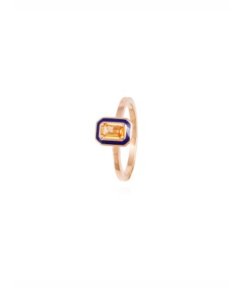 BAGUE TOURMALINE JAUNE EMAIL BLEU en stock