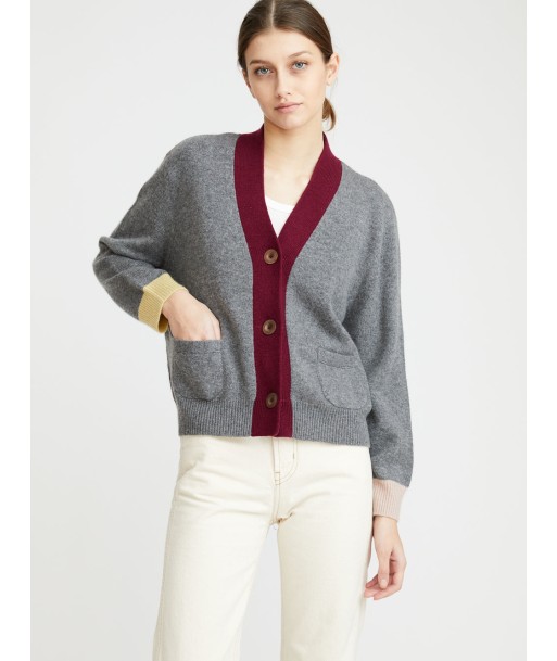 CARDIGAN LOU GRIS-BORDEAUX livraison gratuite