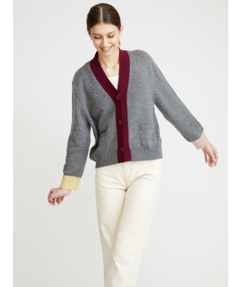 CARDIGAN LOU GRIS-BORDEAUX livraison gratuite