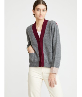 CARDIGAN LOU GRIS-BORDEAUX livraison gratuite